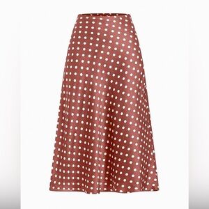 Brown Polka Dot Midi Skirt, Podka Dot Skirt, Brown Skirt